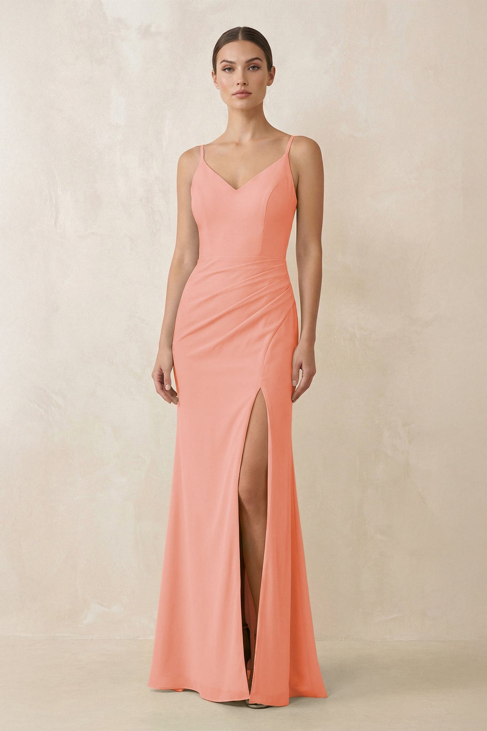 Cami Strap Chiffon Sheath Bridesmaid Gown in Rosette - SHE IS ME Bridesmaid Dresses
