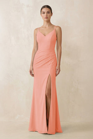 Cami Strap Chiffon Sheath Bridesmaid Gown in Rosette - SHE IS ME Bridesmaid Dresses