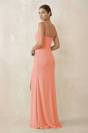 Cami Strap Chiffon Sheath Bridesmaid Gown in Rosette - SHE IS ME Bridesmaid Dresses