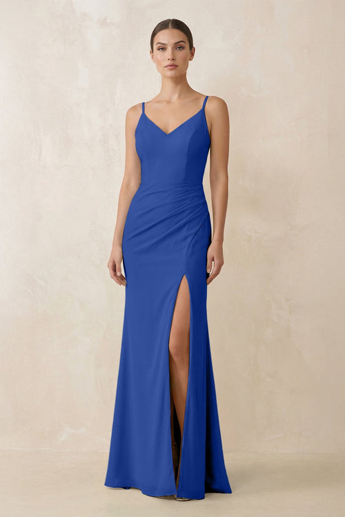 Cami Strap Chiffon Sheath Bridesmaid Gown in Royal Blue - SHE IS ME Bridesmaid Dresses