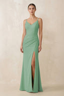 Cami Strap Chiffon Sheath Bridesmaid Gown in Sea Glass - SHE IS ME Bridesmaid Dresses