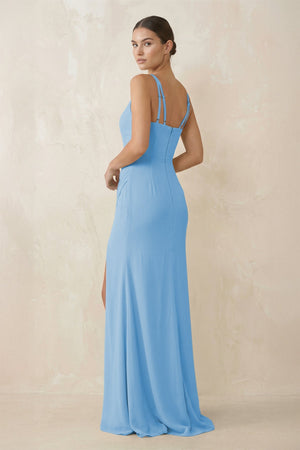 Cami Strap Chiffon Sheath Bridesmaid Gown in Steel Blue - SHE IS ME Bridesmaid Dresses