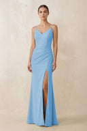 Cami Strap Chiffon Sheath Bridesmaid Gown in Steel Blue - SHE IS ME Bridesmaid Dresses