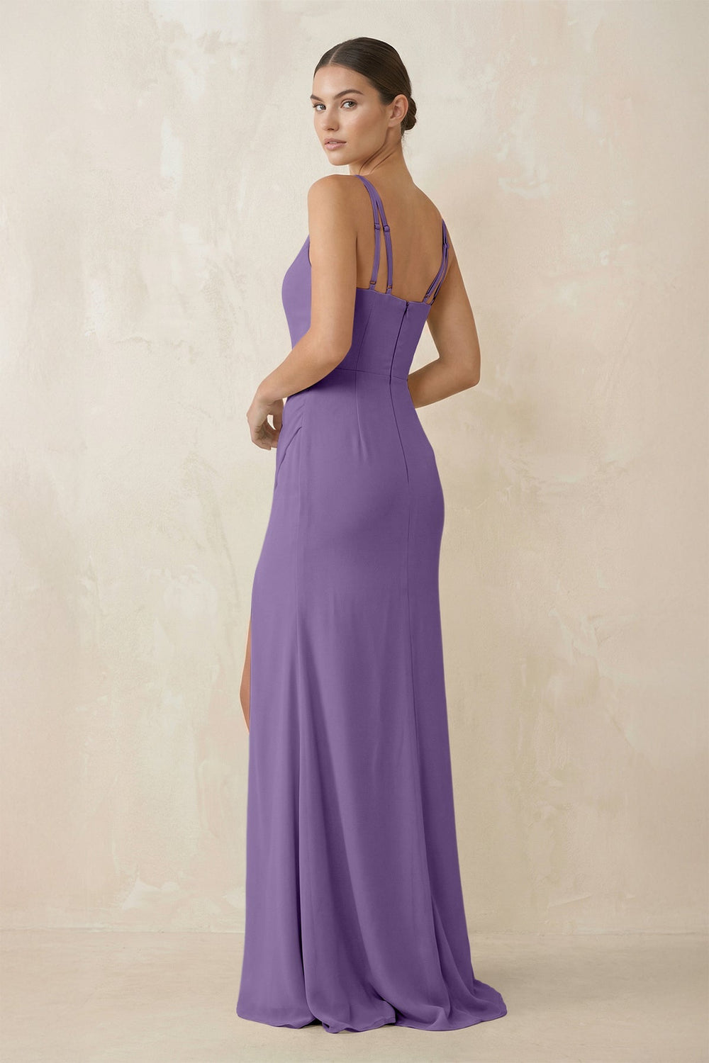 Cami Strap Chiffon Sheath Bridesmaid Gown in Tahiti - SHE IS ME Bridesmaid Dresses