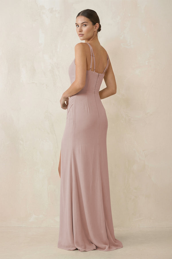 Cami Strap Chiffon Sheath Bridesmaid Gown in Toffee - SHE IS ME Bridesmaid Dresses