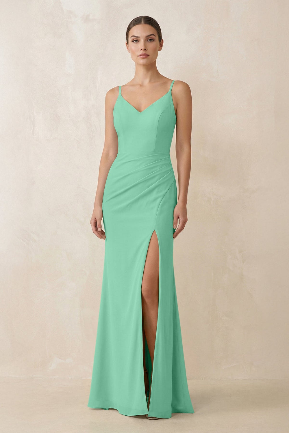 Cami Strap Chiffon Sheath Bridesmaid Gown in Turquoise - SHE IS ME Bridesmaid Dresses
