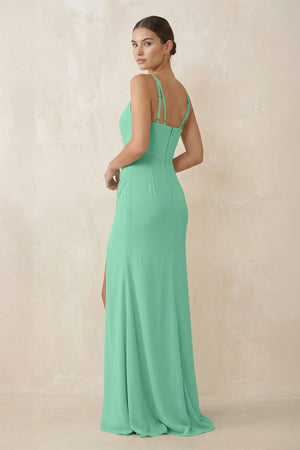 Cami Strap Chiffon Sheath Bridesmaid Gown in Turquoise - SHE IS ME Bridesmaid Dresses