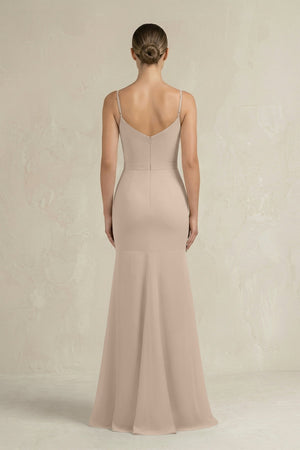 Cami Strap Mermaid Ruffled Chiffon Bridesmaid Dress in Almond - SHE IS ME Bridesmaid Dresses