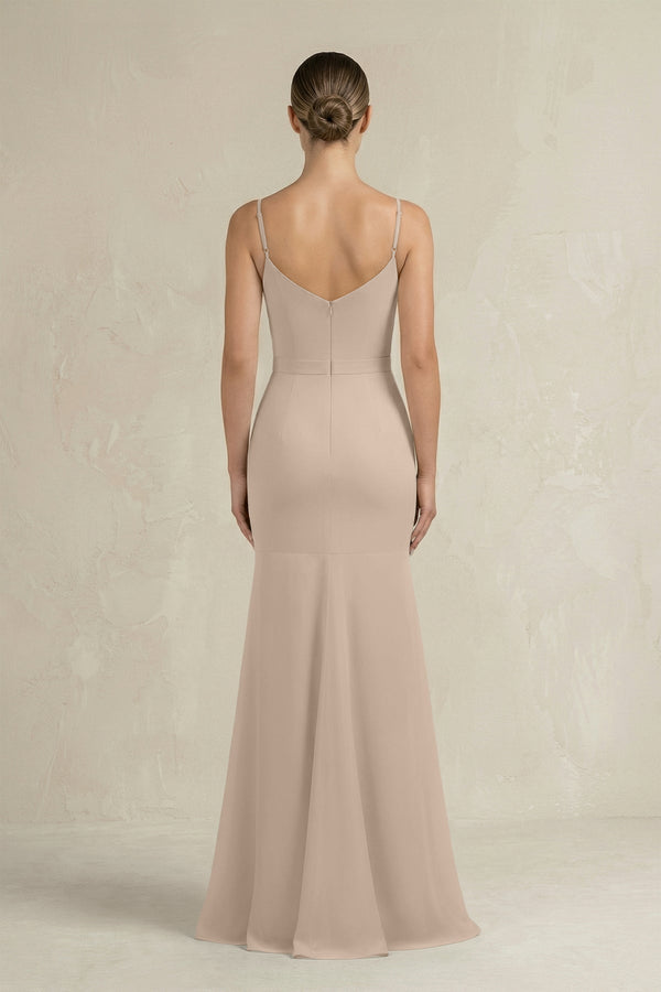 Cami Strap Mermaid Ruffled Chiffon Bridesmaid Dress in Almond - SHE IS ME Bridesmaid Dresses