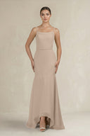 Cami Strap Mermaid Ruffled Chiffon Bridesmaid Dress in Almond - SHE IS ME Bridesmaid Dresses
