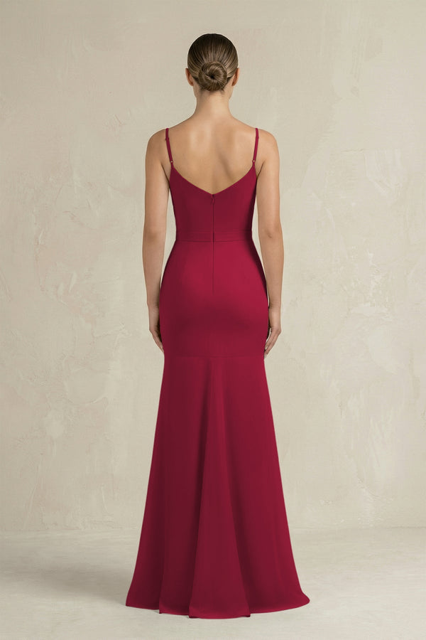 Cami Strap Mermaid Ruffled Chiffon Bridesmaid Dress in Berry - SHE IS ME Bridesmaid Dresses