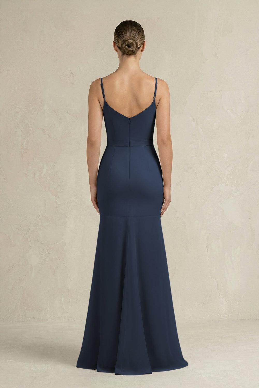 Cami Strap Mermaid Ruffled Chiffon Bridesmaid Dress in Dark Navy - SHE IS ME Bridesmaid Dresses