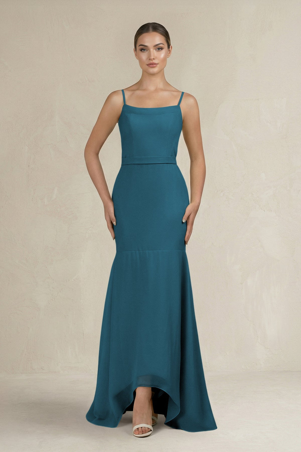 Cami Strap Mermaid Ruffled Chiffon Bridesmaid Dress in Dark Teal - SHE IS ME Bridesmaid Dresses
