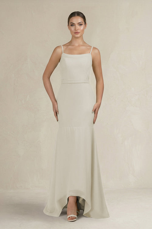 Cami Strap Mermaid Ruffled Chiffon Bridesmaid Dress in Dove Gray - SHE IS ME Bridesmaid Dresses