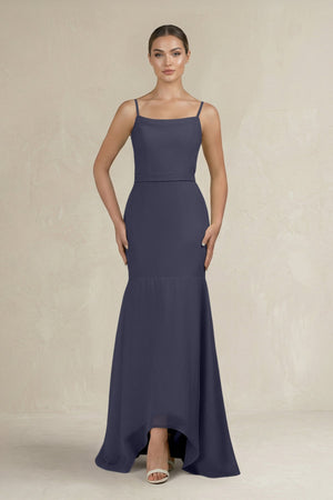 Cami Strap Mermaid Ruffled Chiffon Bridesmaid Dress in Dusk Blue - SHE IS ME Bridesmaid Dresses