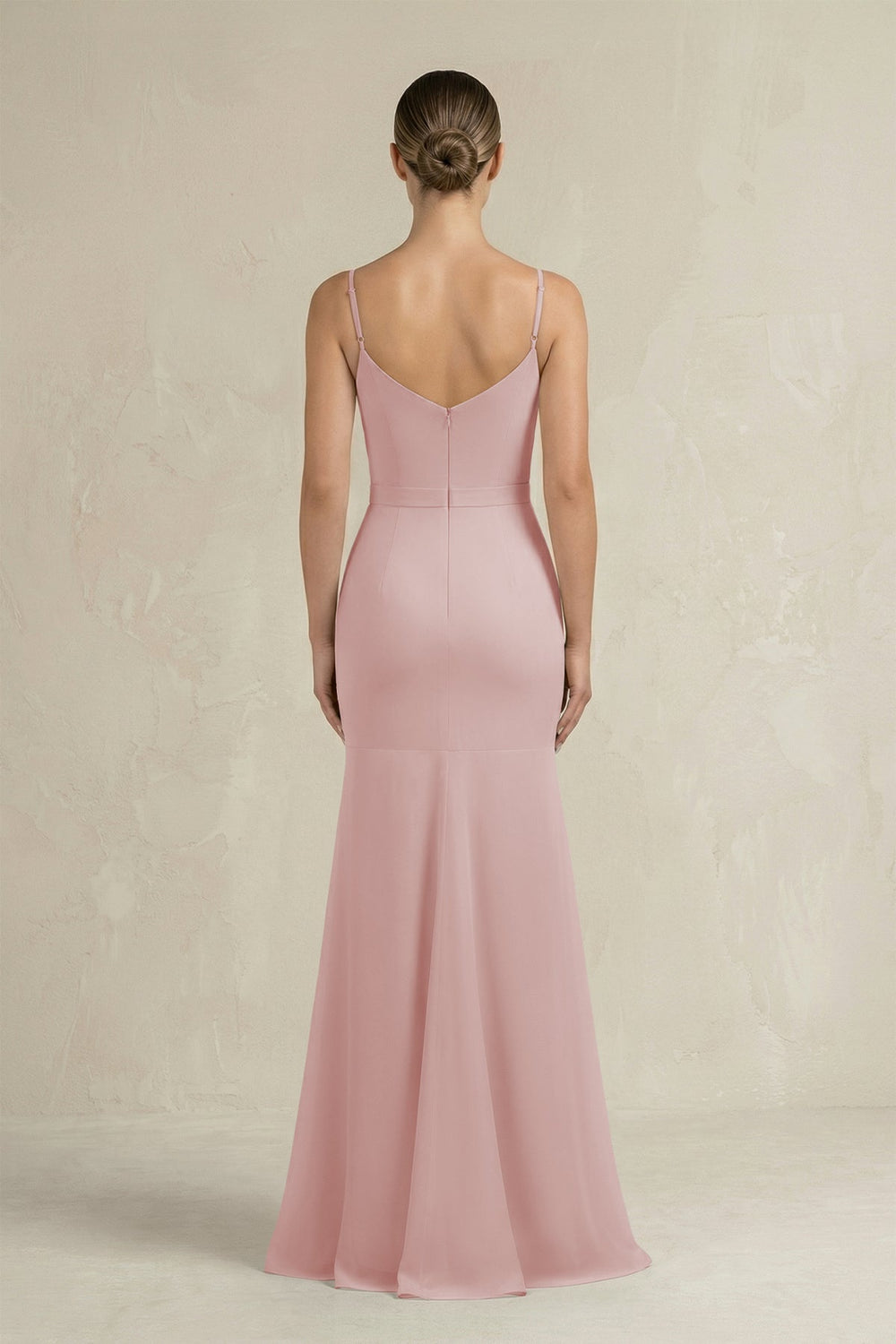 Cami Strap Mermaid Ruffled Chiffon Bridesmaid Dress in Dusty Rose - SHE IS ME Bridesmaid Dresses