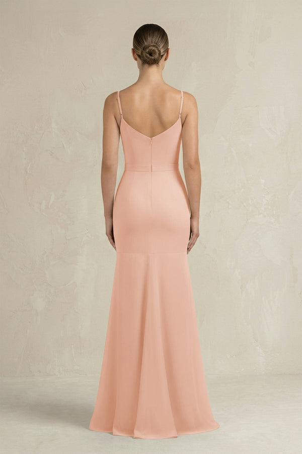 Cami Strap Mermaid Ruffled Chiffon Bridesmaid Dress in English Rose - SHE IS ME Bridesmaid Dresses