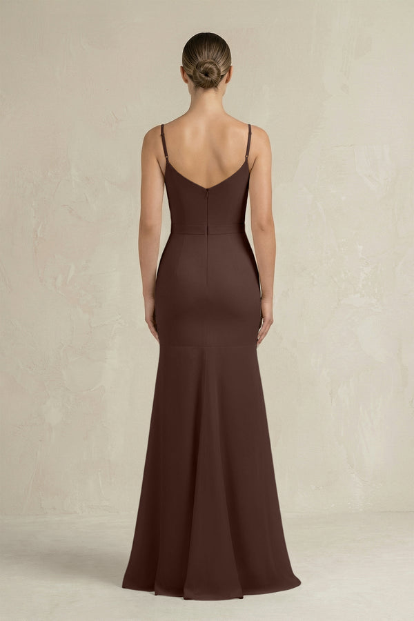 Cami Strap Mermaid Ruffled Chiffon Bridesmaid Dress in Espresso - SHE IS ME Bridesmaid Dresses