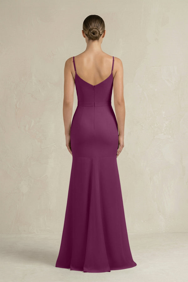 Cami Strap Mermaid Ruffled Chiffon Bridesmaid Dress in Fig - SHE IS ME Bridesmaid Dresses