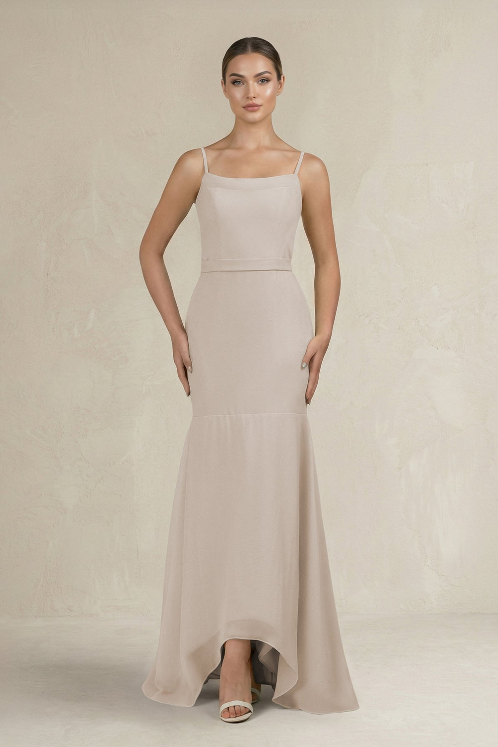 Cami Strap Mermaid Ruffled Chiffon Bridesmaid Dress in Frost - SHE IS ME Bridesmaid Dresses