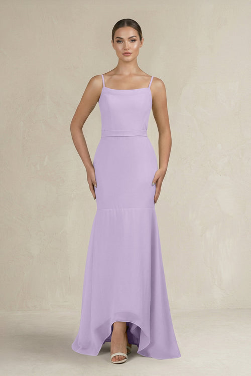 Cami Strap Mermaid Ruffled Chiffon Bridesmaid Dress in Lavender - SHE IS ME Bridesmaid Dresses