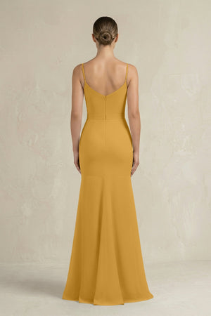 Cami Strap Mermaid Ruffled Chiffon Bridesmaid Dress in Marigold - SHE IS ME Bridesmaid Dresses