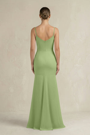 Cami Strap Mermaid Ruffled Chiffon Bridesmaid Dress in Matcha - SHE IS ME Bridesmaid Dresses