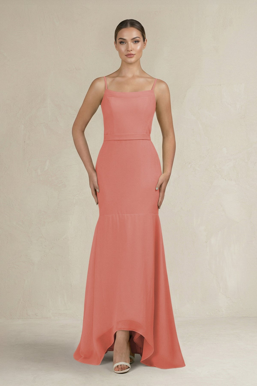 Cami Strap Mermaid Ruffled Chiffon Bridesmaid Dress in Mulberry - SHE IS ME Bridesmaid Dresses