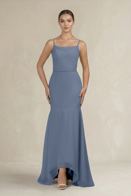 Cami Strap Mermaid Ruffled Chiffon Bridesmaid Dress in Neptune - SHE IS ME Bridesmaid Dresses