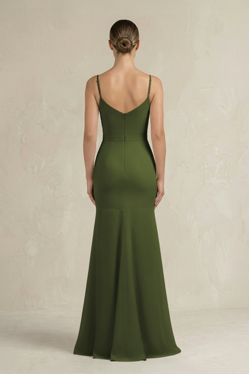 Cami Strap Mermaid Ruffled Chiffon Bridesmaid Dress in Olive - SHE IS ME Bridesmaid Dresses