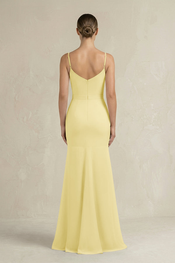 Cami Strap Mermaid Ruffled Chiffon Bridesmaid Dress in Pastel Yellow - SHE IS ME Bridesmaid Dresses
