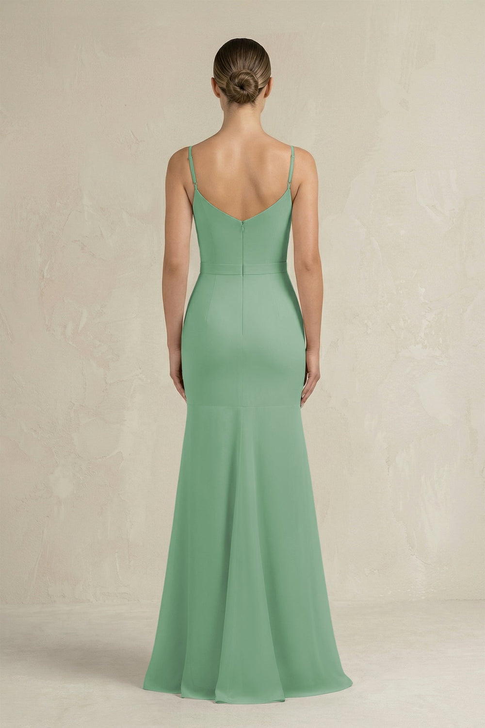 Cami Strap Mermaid Ruffled Chiffon Bridesmaid Dress in Sea Glass - SHE IS ME Bridesmaid Dresses