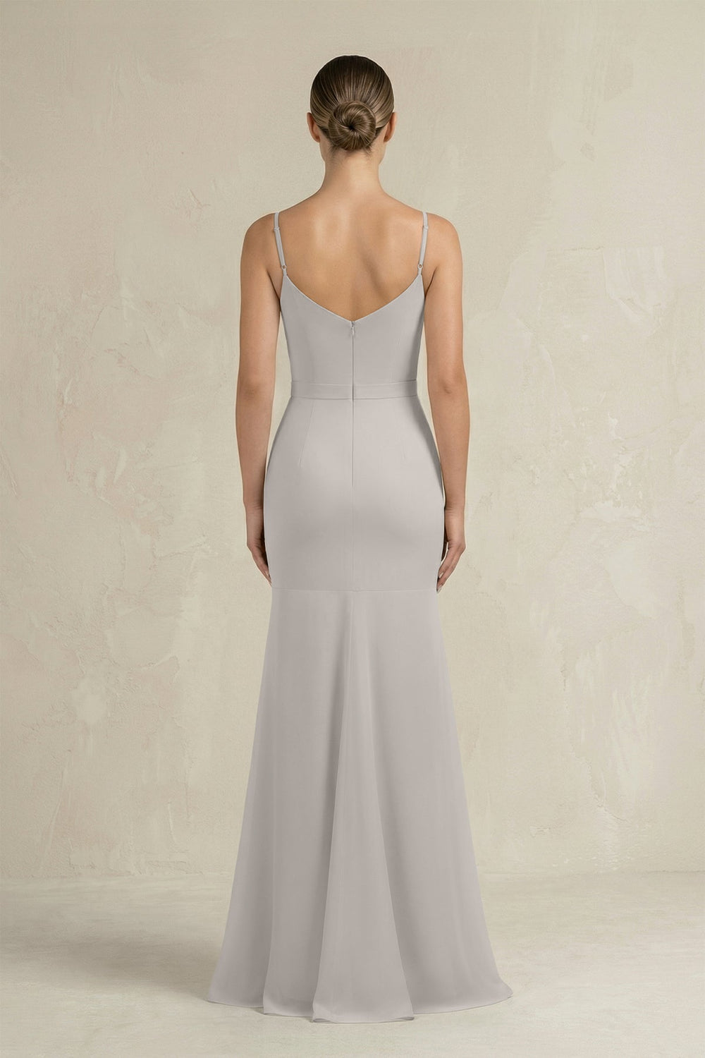 Cami Strap Mermaid Ruffled Chiffon Bridesmaid Dress in Silver - SHE IS ME Bridesmaid Dresses