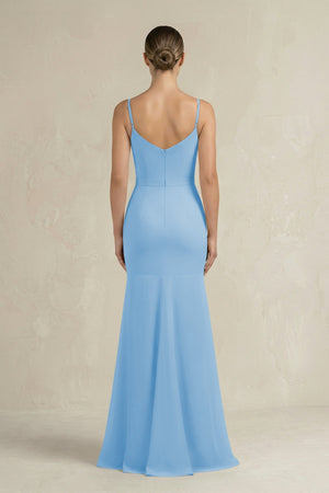 Cami Strap Mermaid Ruffled Chiffon Bridesmaid Dress in Steel Blue - SHE IS ME Bridesmaid Dresses