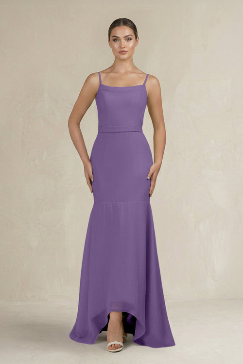 Cami Strap Mermaid Ruffled Chiffon Bridesmaid Dress in Tahiti - SHE IS ME Bridesmaid Dresses