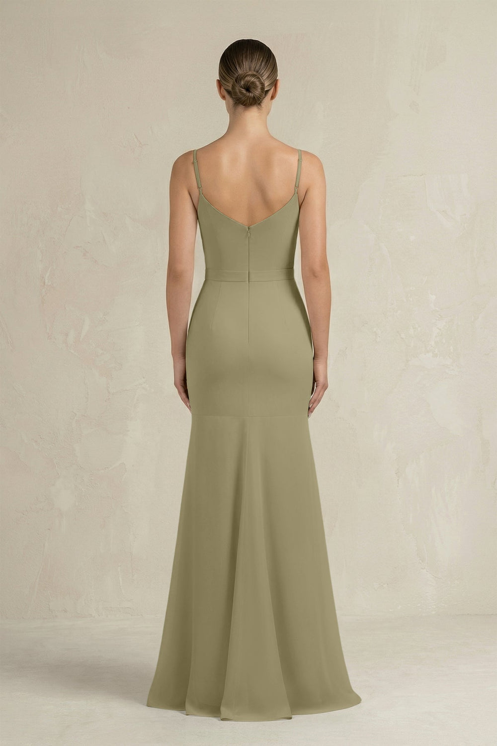 Cami Strap Mermaid Ruffled Chiffon Bridesmaid Dress in Thyme - SHE IS ME Bridesmaid Dresses