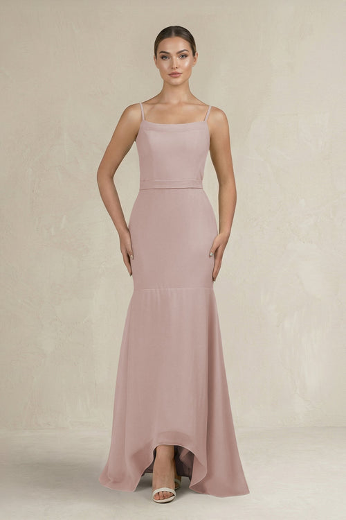 Cami Strap Mermaid Ruffled Chiffon Bridesmaid Dress in Toffee - SHE IS ME Bridesmaid Dresses