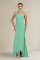 Cami Strap Mermaid Ruffled Chiffon Bridesmaid Dress in Turquoise - SHE IS ME Bridesmaid Dresses
