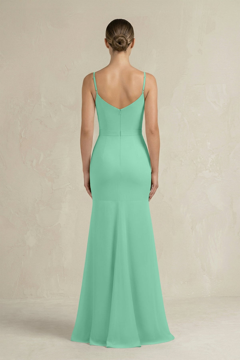 Cami Strap Mermaid Ruffled Chiffon Bridesmaid Dress in Turquoise - SHE IS ME Bridesmaid Dresses