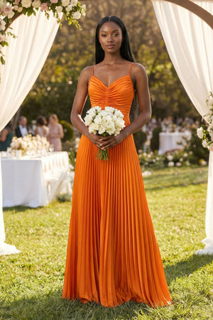 Cami Strap Pleated A - Line Bridesmaid Dress in Cinnamon - SHE IS ME Bridesmaid Dresses