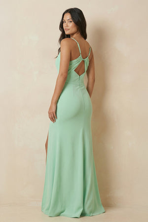 Cami Strap Sheath Chiffon Bridesmaid Dress with Slit - SHE IS ME Bridesmaid Dresses