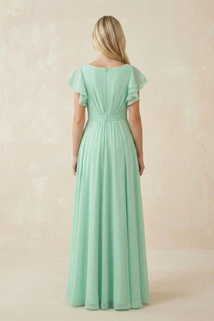 Cap Sleeve Ruffled A - Line Chiffon Bridesmaid Dress - SHE IS ME Bridesmaid Dresses
