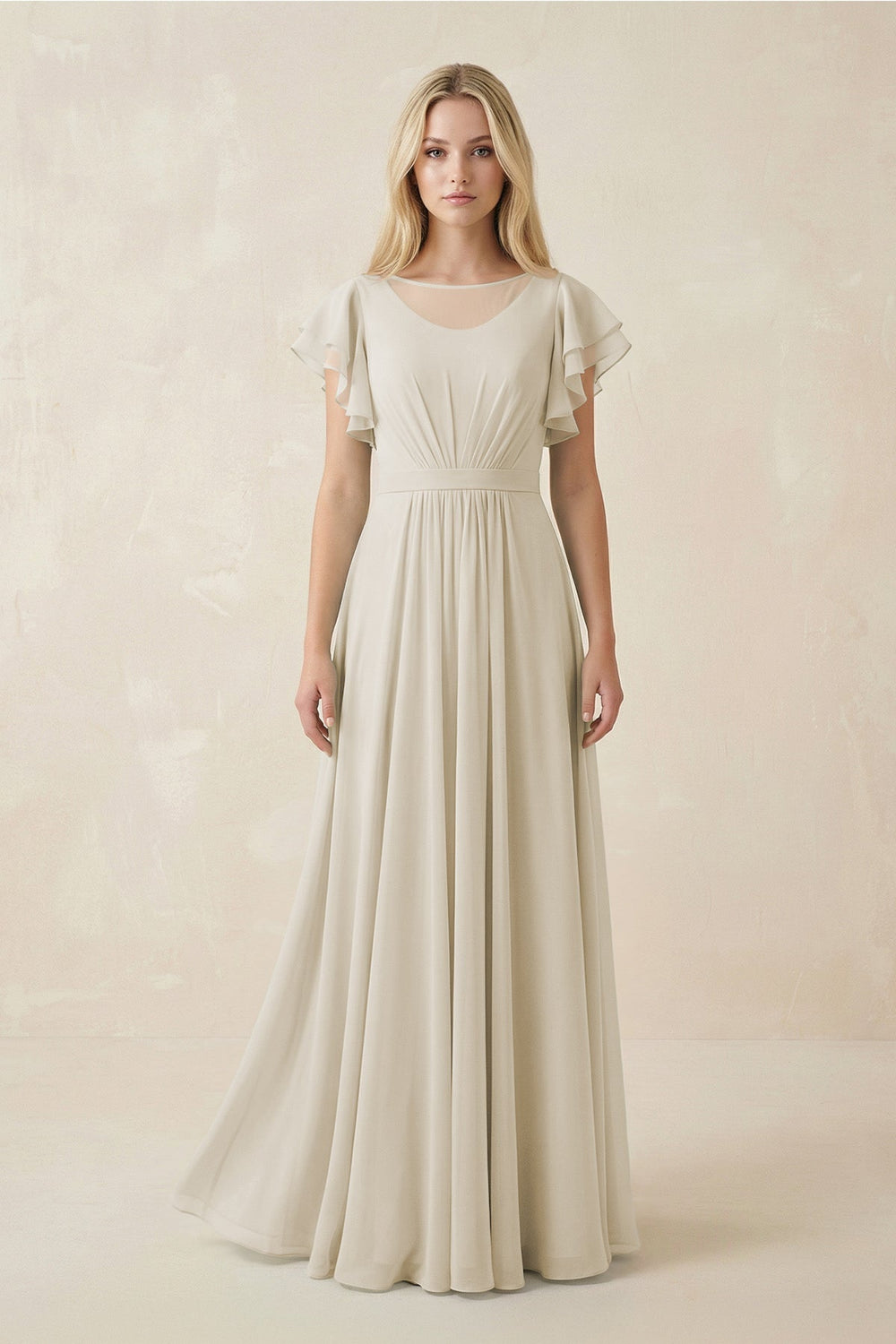 Cap Sleeve Ruffled A - Line Chiffon Bridesmaid Dress in Dove Gray - SHE IS ME Bridesmaid Dresses