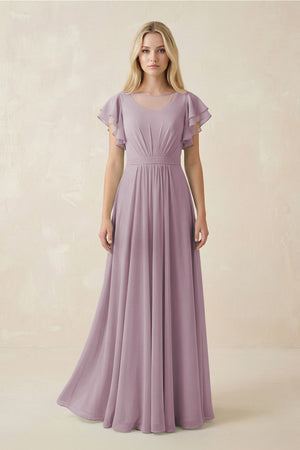 Cap Sleeve Ruffled A - Line Chiffon Bridesmaid Dress in Dusk - SHE IS ME Bridesmaid Dresses