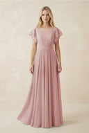 Cap Sleeve Ruffled A - Line Chiffon Bridesmaid Dress in Dusty Rose - SHE IS ME Bridesmaid Dresses