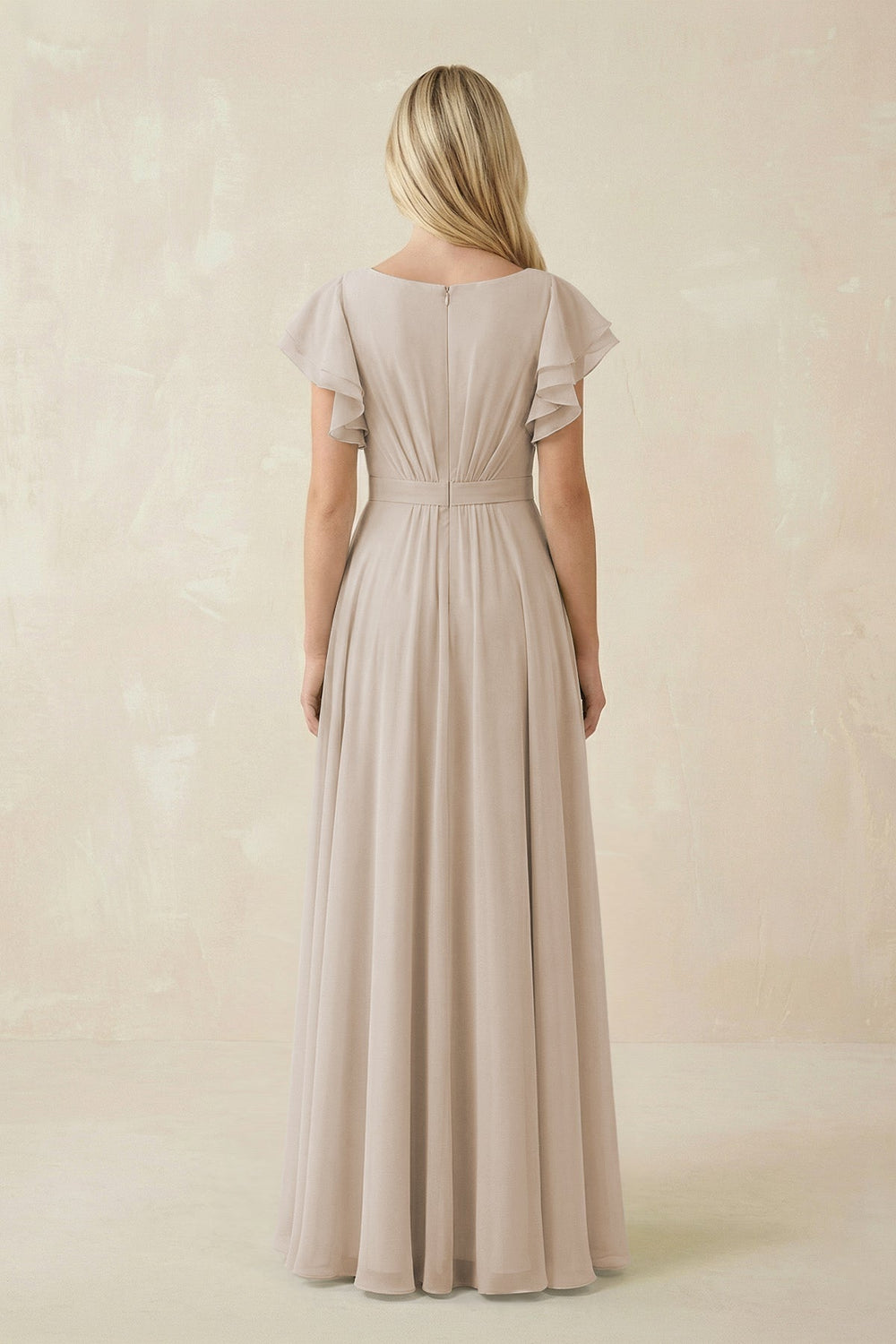 Cap Sleeve Ruffled A - Line Chiffon Bridesmaid Dress in Frost - SHE IS ME Bridesmaid Dresses
