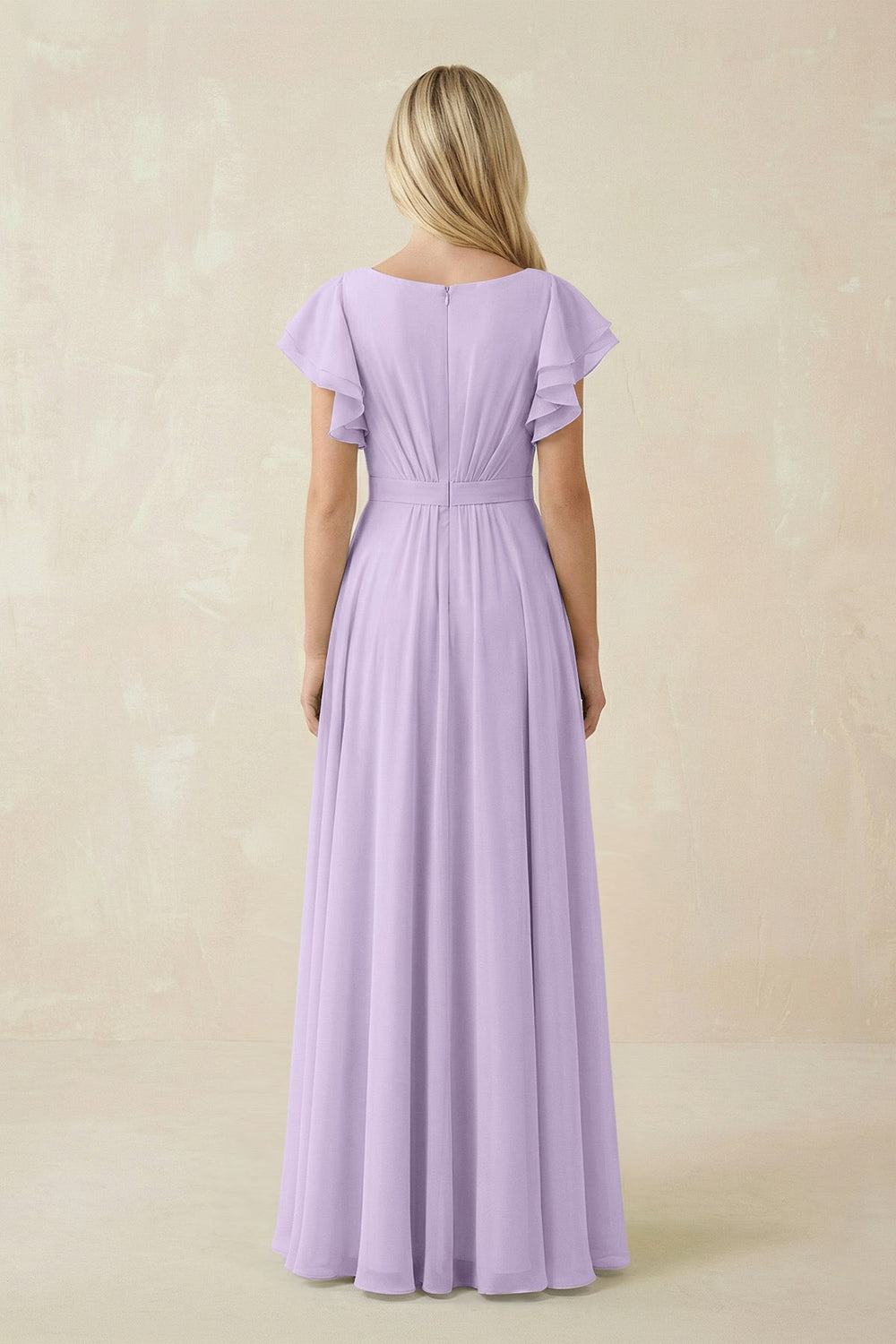 Cap Sleeve Ruffled A - Line Chiffon Bridesmaid Dress in Lavender - SHE IS ME Bridesmaid Dresses