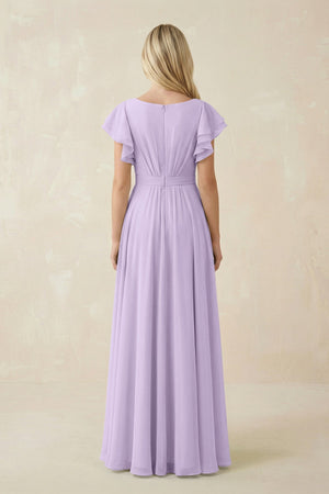 Cap Sleeve Ruffled A - Line Chiffon Bridesmaid Dress in Lavender - SHE IS ME Bridesmaid Dresses