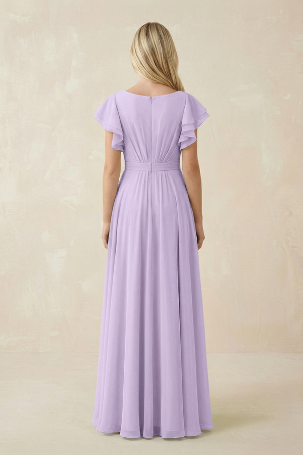Cap Sleeve Ruffled A - Line Chiffon Bridesmaid Dress in Lavender - SHE IS ME Bridesmaid Dresses