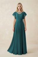 Cap Sleeve Ruffled A - Line Chiffon Bridesmaid Dress in Pine - SHE IS ME Bridesmaid Dresses